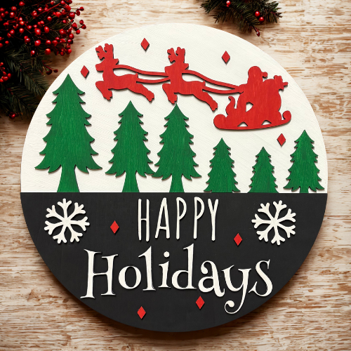 Happy Holidays Santa's Sleigh Sign